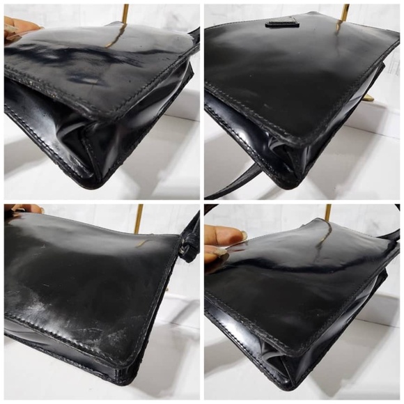 Authentic PRADA Spazzolato Mini Patent Leather Shoulder Bag Black - Picture 13 of 16